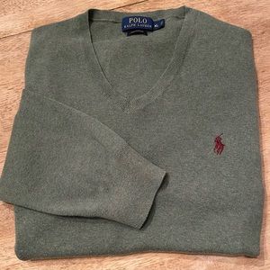 Polo by Ralph Lauren Men’s XL Moss Green Pima Cotton Long Sleeve V Neck Pullover